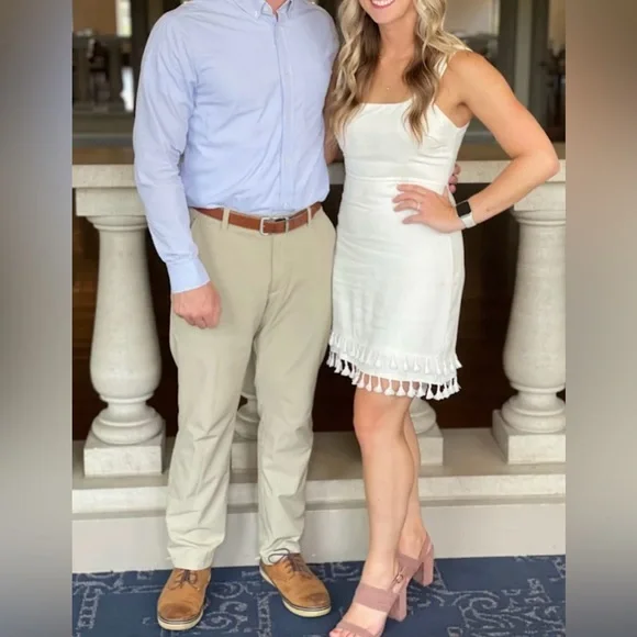 Chic Beige Cream Linen Pom Pom Women’s Midi Dress Lulu’s Boho Large - Picture 16 of 16